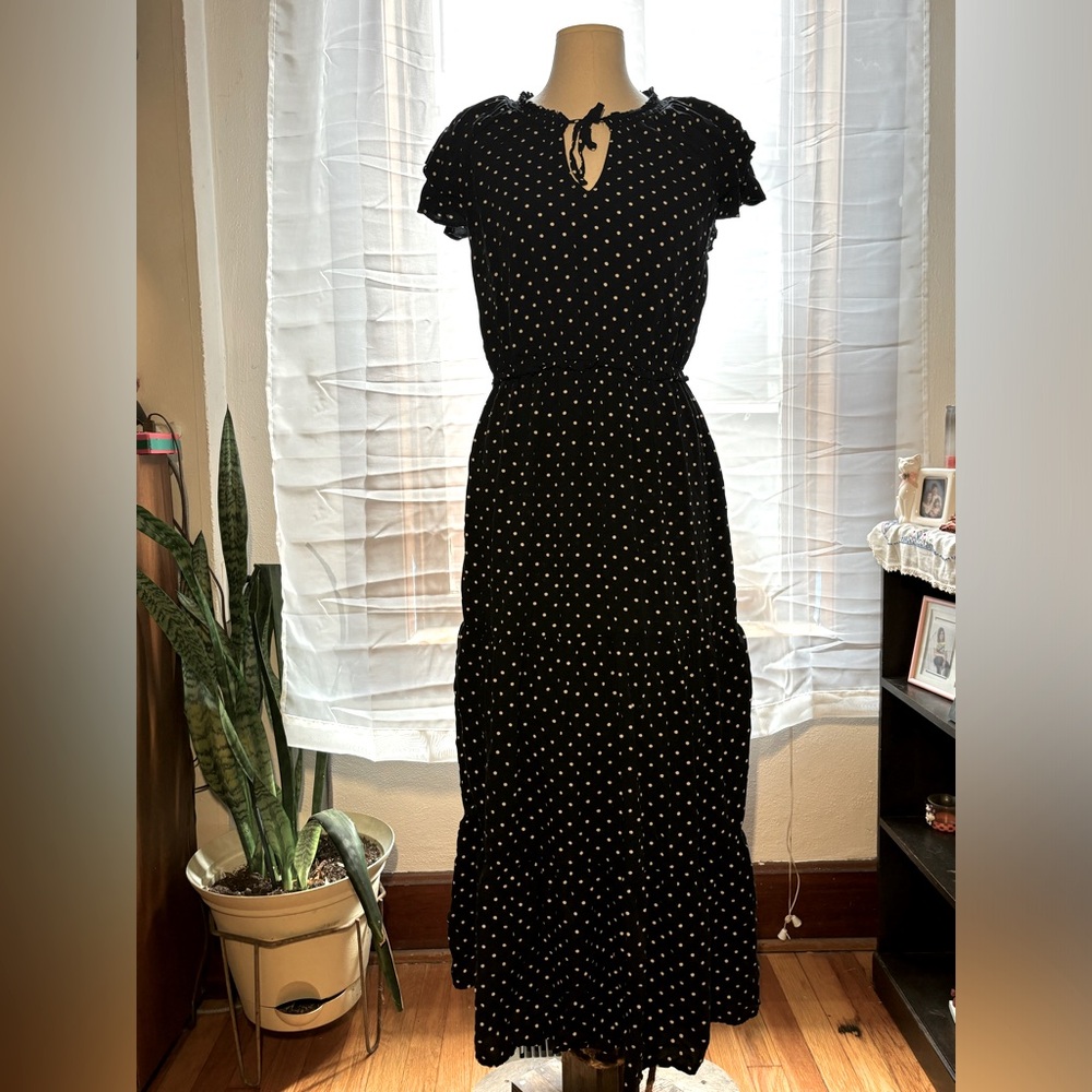 Black and white polka dot maxi dress